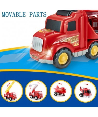 Fire Truck Toys for 3 4 5 Years Old Boys Kids Toddlers Vehicles Toy Set with Light and Sound Large Transport Cargo Truck Smal...