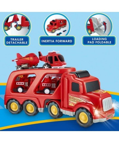 Fire Truck Toys for 3 4 5 Years Old Boys Kids Toddlers Vehicles Toy Set with Light and Sound Large Transport Cargo Truck Smal...