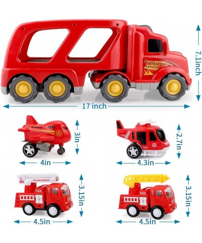 Fire Truck Toys for 3 4 5 Years Old Boys Kids Toddlers Vehicles Toy Set with Light and Sound Large Transport Cargo Truck Smal...