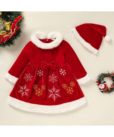 Toddler Baby Girl Christmas Dress Velvet Santa Long Sleeve Dress with Hat 2PCS Xmas Costumes $37.76 Kids' Costumes