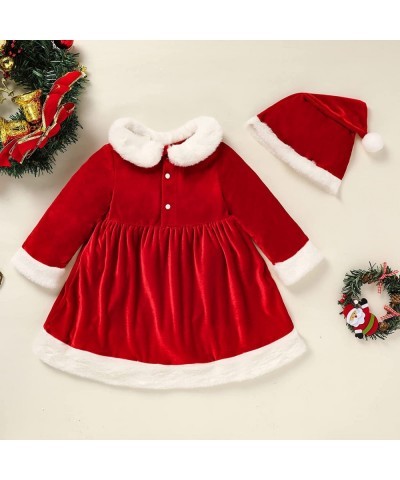 Toddler Baby Girl Christmas Dress Velvet Santa Long Sleeve Dress with Hat 2PCS Xmas Costumes $37.76 Kids' Costumes