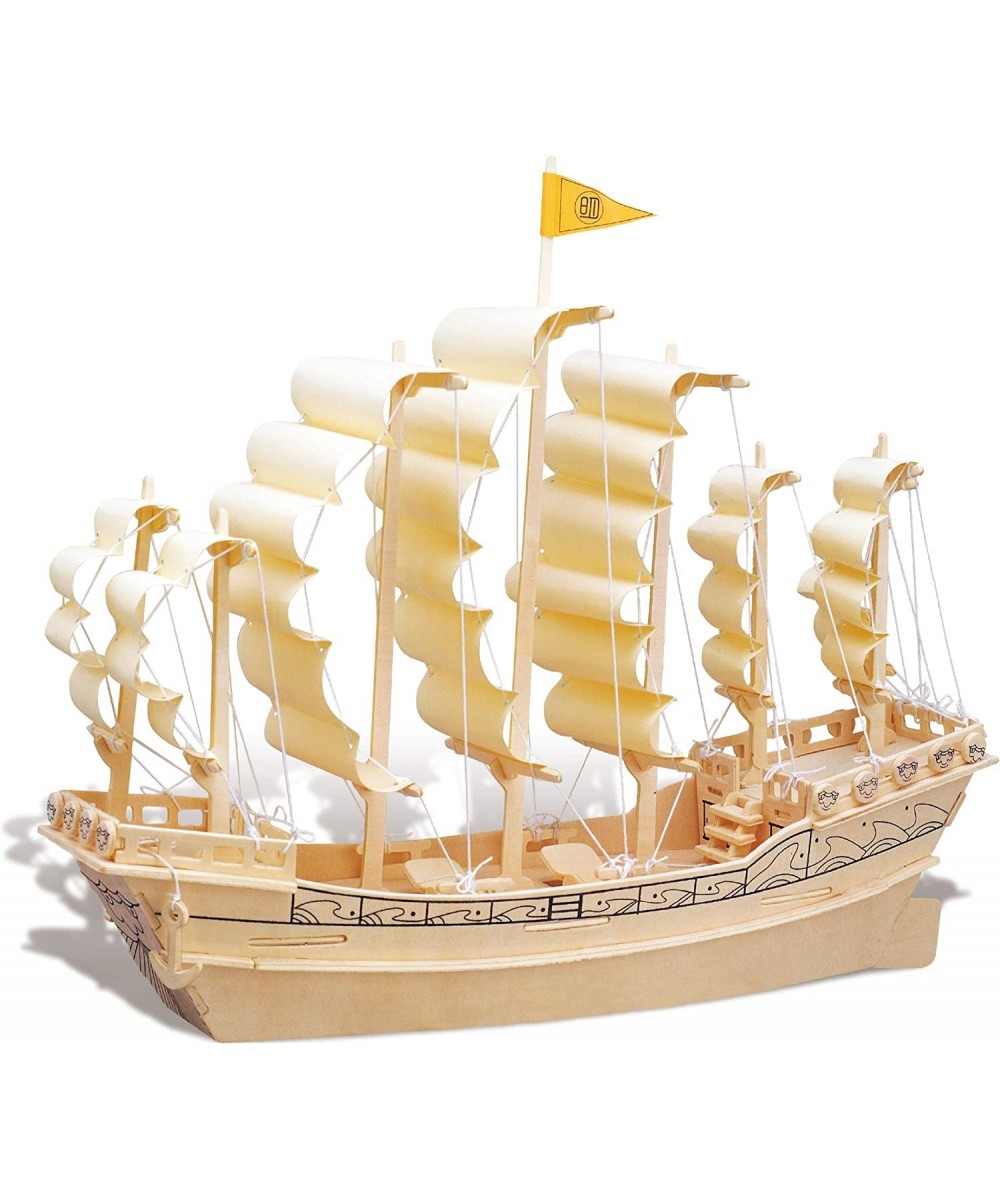 3D Puzzle Ancient Sailboat Wood Craft Construction Model Kit Unique & Educational DIY Wooden Toy Assemble Model Unfinished Cr...