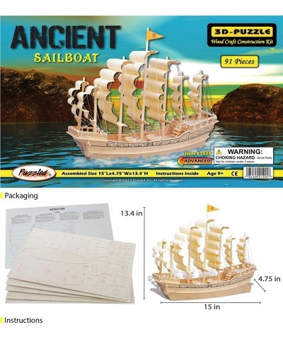 3D Puzzle Ancient Sailboat Wood Craft Construction Model Kit Unique & Educational DIY Wooden Toy Assemble Model Unfinished Cr...