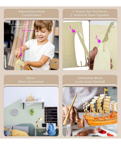 3D Puzzle Ancient Sailboat Wood Craft Construction Model Kit Unique & Educational DIY Wooden Toy Assemble Model Unfinished Cr...