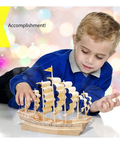 3D Puzzle Ancient Sailboat Wood Craft Construction Model Kit Unique & Educational DIY Wooden Toy Assemble Model Unfinished Cr...