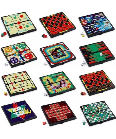 Mini Magnetic Board Games - Set of 12 Individually Packaged Travel Games - Checkers Chess Solitaire Tic Tac Toe and Much More...