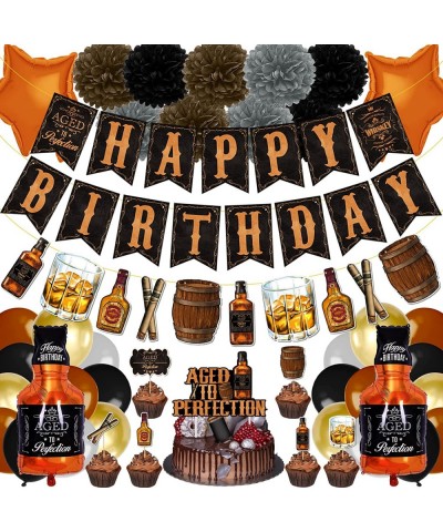 Whiskey Birthday Party Decorations for Men Aged to Perfection Party Supplies including Whiskey Birthday Banner Cake Toppers W...