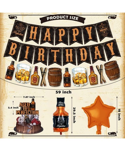 Whiskey Birthday Party Decorations for Men Aged to Perfection Party Supplies including Whiskey Birthday Banner Cake Toppers W...