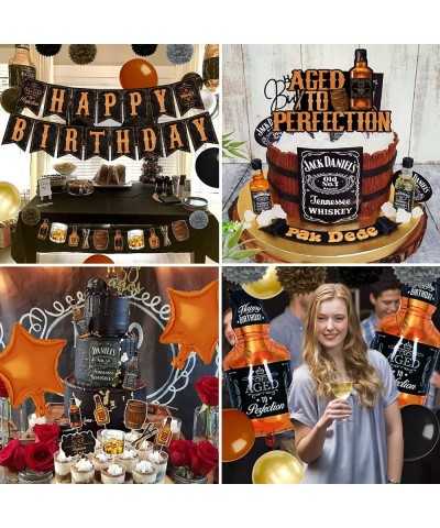 Whiskey Birthday Party Decorations for Men Aged to Perfection Party Supplies including Whiskey Birthday Banner Cake Toppers W...