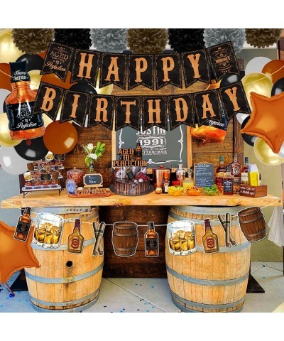 Whiskey Birthday Party Decorations for Men Aged to Perfection Party Supplies including Whiskey Birthday Banner Cake Toppers W...