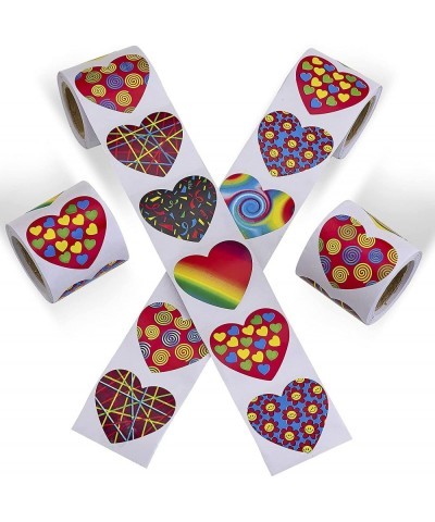 Funky Heart Stickers Roll - 4 Rolls - Colorful Assorted Design Heart-Shape Stickers - for Party Favors Arts and Crafts School...