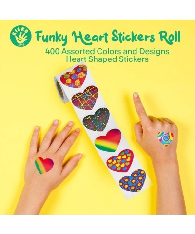 Funky Heart Stickers Roll - 4 Rolls - Colorful Assorted Design Heart-Shape Stickers - for Party Favors Arts and Crafts School...