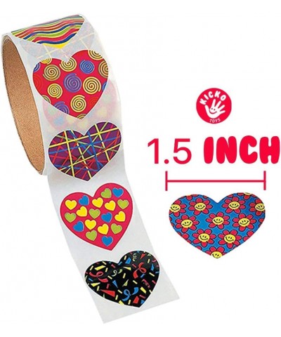 Funky Heart Stickers Roll - 4 Rolls - Colorful Assorted Design Heart-Shape Stickers - for Party Favors Arts and Crafts School...