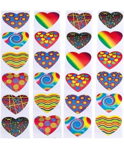 Funky Heart Stickers Roll - 4 Rolls - Colorful Assorted Design Heart-Shape Stickers - for Party Favors Arts and Crafts School...