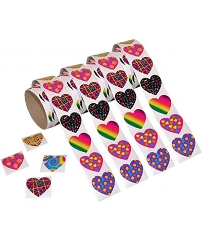 Funky Heart Stickers Roll - 4 Rolls - Colorful Assorted Design Heart-Shape Stickers - for Party Favors Arts and Crafts School...