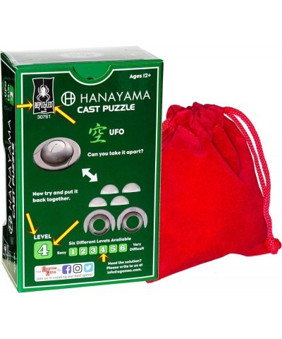 UFO Hanayama Brain Teaser Puzzle New 2019 Release Level 4 Difficulty Rating RED Velveteen Drawstring Pouch Bundled $31.76 Bra...