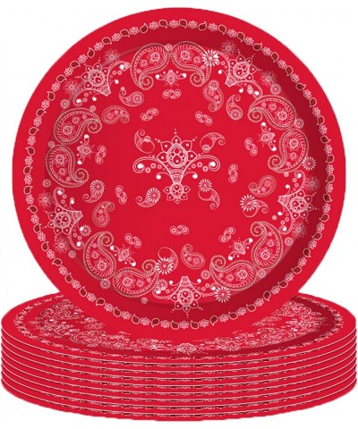 7" Red Bandana Western Dessert Paper Plates Red Western Round Paper Plates Western Party Plates Disposable Plates for Baby Sh...