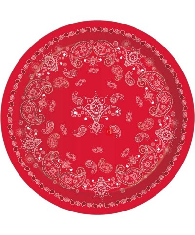 7" Red Bandana Western Dessert Paper Plates Red Western Round Paper Plates Western Party Plates Disposable Plates for Baby Sh...