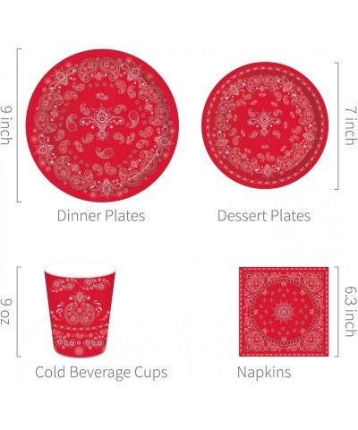 7" Red Bandana Western Dessert Paper Plates Red Western Round Paper Plates Western Party Plates Disposable Plates for Baby Sh...