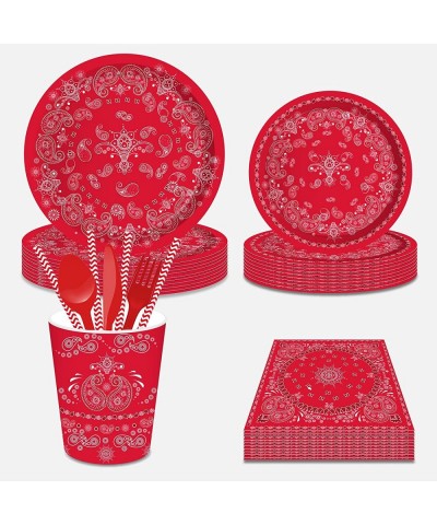 7" Red Bandana Western Dessert Paper Plates Red Western Round Paper Plates Western Party Plates Disposable Plates for Baby Sh...