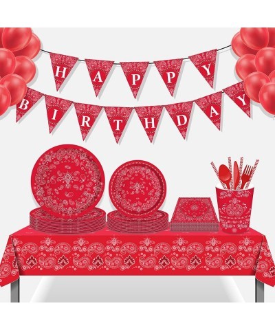 7" Red Bandana Western Dessert Paper Plates Red Western Round Paper Plates Western Party Plates Disposable Plates for Baby Sh...