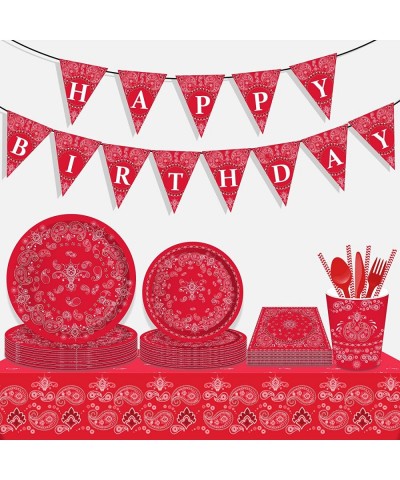 7" Red Bandana Western Dessert Paper Plates Red Western Round Paper Plates Western Party Plates Disposable Plates for Baby Sh...