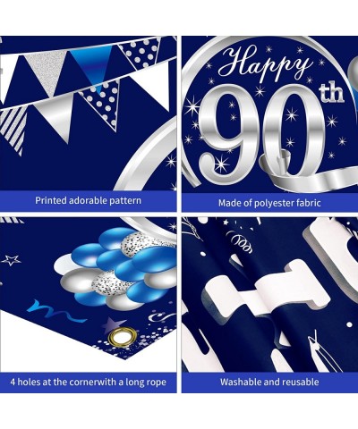 Blue Silver 90th Birthday Banner Decorations for Men - Happy 90 Birthday Backdrop Party Supplies Décor - Ninety Birthday Post...