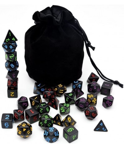 5 Sets New Black Polyhedral Dice with Satin-Lined Velvet Bag for Dungeons and Dragons DND RPG MTG D20 D12 D10 D8 D6 D4 $18.00...