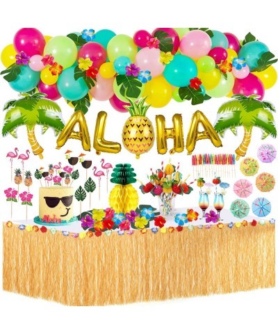 153Pcs Tropical Luau Party Decorations Hawaiian Beach Birthday Party Decor Supplies Grass Table Skirt Aloha Balloon Pineapple...