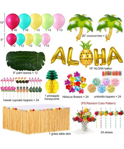 153Pcs Tropical Luau Party Decorations Hawaiian Beach Birthday Party Decor Supplies Grass Table Skirt Aloha Balloon Pineapple...