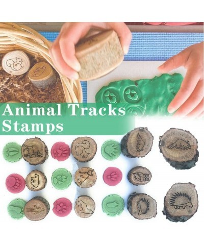 Animal Tracks Stamps Creative Wooden Handmade Crafts Footprint Stamps Playdough Stampers Funny Kid's Toy kit 1.3/1.9in Animal...