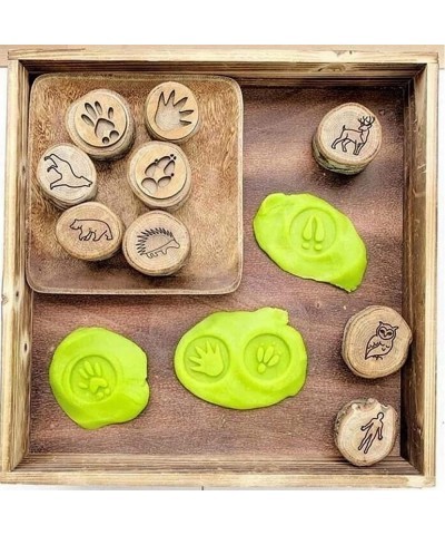 Animal Tracks Stamps Creative Wooden Handmade Crafts Footprint Stamps Playdough Stampers Funny Kid's Toy kit 1.3/1.9in Animal...