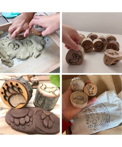 Animal Tracks Stamps Creative Wooden Handmade Crafts Footprint Stamps Playdough Stampers Funny Kid's Toy kit 1.3/1.9in Animal...