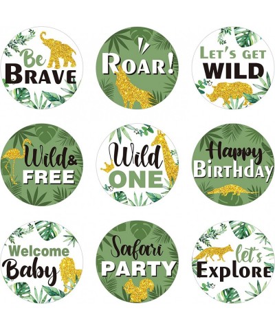 Jungle Safari Favor Stickers Gold Glitter Wild One Baby Shower Stickers Palm Leaves Wild Animals Labels Classic Round Safari ...