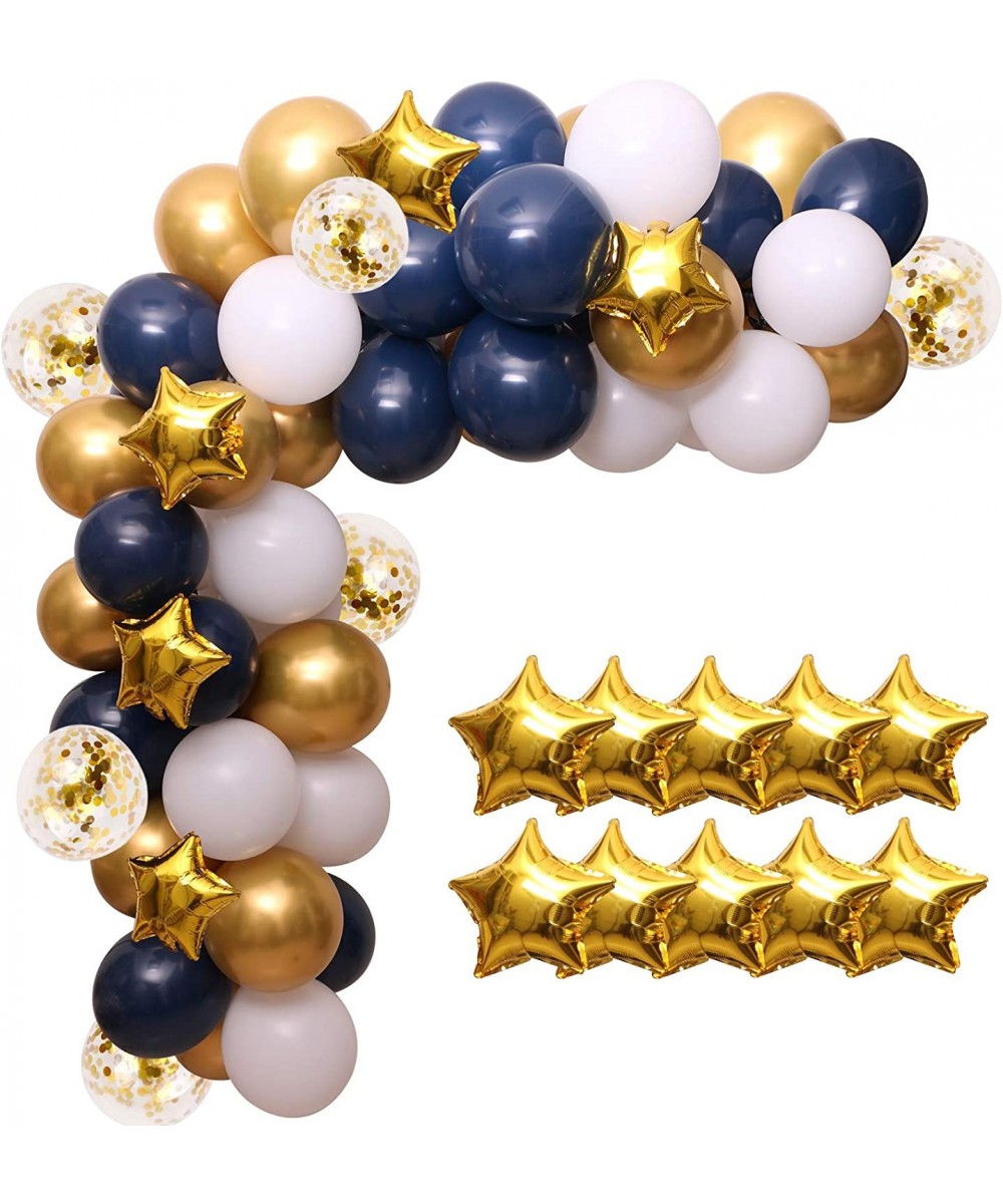 Navy Balloons - 100pcs Navy Blue Balloon Garland Kit Blue And White Balloons With Gold Balloons and Star Foil Balloons for Bi...