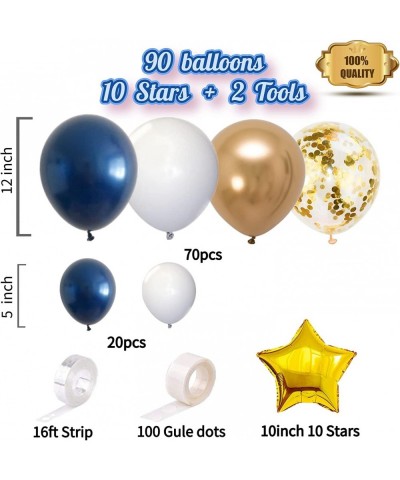 Navy Balloons - 100pcs Navy Blue Balloon Garland Kit Blue And White Balloons With Gold Balloons and Star Foil Balloons for Bi...