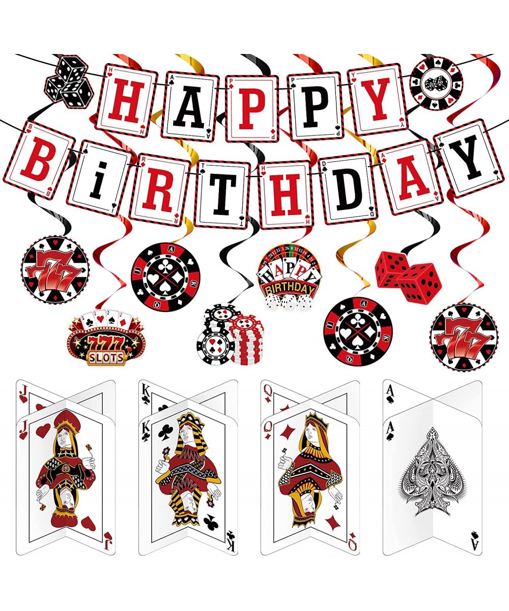 17 Pieces Casino Theme Party Decorations Casino Birthday Banner Poker Party Decorations Casino Hanging Swirl Decorations Poke...