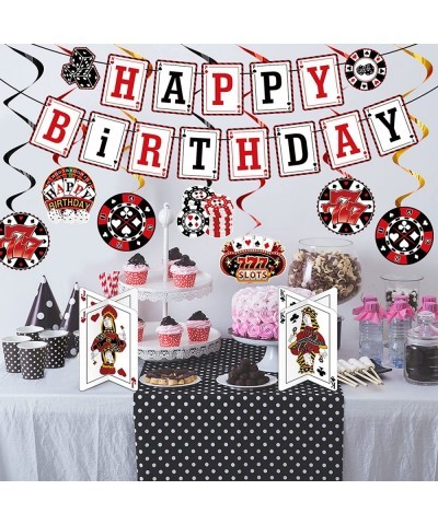 17 Pieces Casino Theme Party Decorations Casino Birthday Banner Poker Party Decorations Casino Hanging Swirl Decorations Poke...