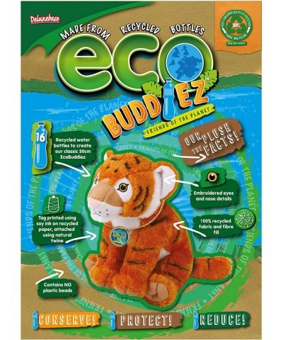 Tiger from Deluxebase. Medium 8 inch Soft Plush Toy Made from Recycled Plastic Bottles. Eco-Friendly Cuddly Gift for Kids and...