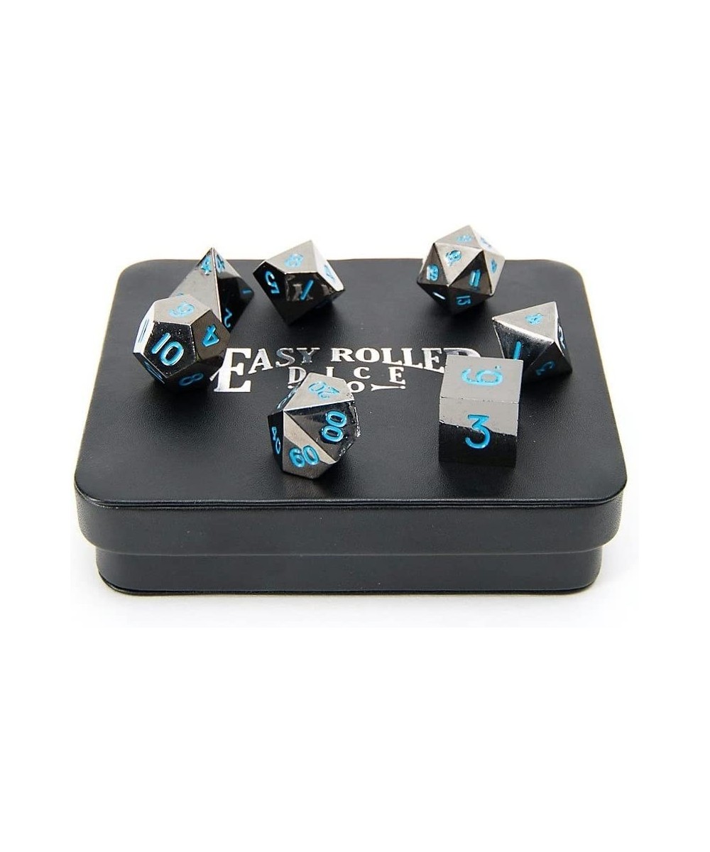 Powder Blue Gun Metal Polyhedral Dice Set | 7 Piece | Professional Edition | Free Display Case | Hand Checked Quality Control...