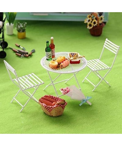 Dollhouse Miniature Bistro Table & Chairs Set Accessories Metal 1:12 Scale Miniatures White Coffee/Tea Furniture Fairy Garden...