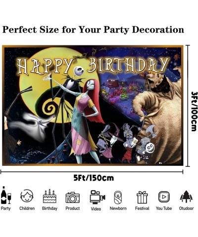 Jack and Sally Backdrop Skull Birthday Decorations 5*3Ft Jack Skellington Birthday Decorations Halloween Christmas Backdrops ...