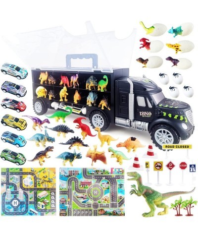 42 in 1 Dinosaur Play Truck Toy Car Transporter Carrier Set Include Dinosaur Figures & Mini Eggs Racing Cars with Play Maps R...