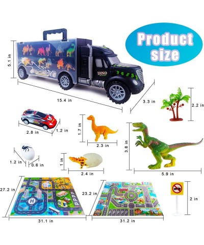 42 in 1 Dinosaur Play Truck Toy Car Transporter Carrier Set Include Dinosaur Figures & Mini Eggs Racing Cars with Play Maps R...