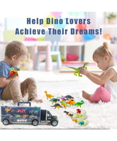 42 in 1 Dinosaur Play Truck Toy Car Transporter Carrier Set Include Dinosaur Figures & Mini Eggs Racing Cars with Play Maps R...