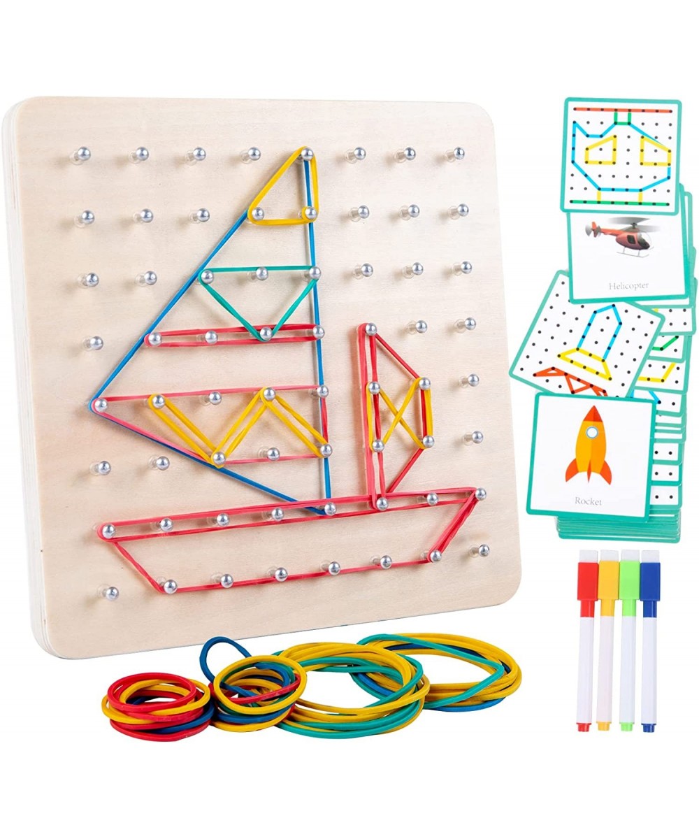 Wooden Geoboards with Rubber Bands Montessori Educational Toy Math Manipulative Education for Kids with Challenge Cards for C...