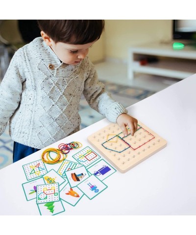 Wooden Geoboards with Rubber Bands Montessori Educational Toy Math Manipulative Education for Kids with Challenge Cards for C...