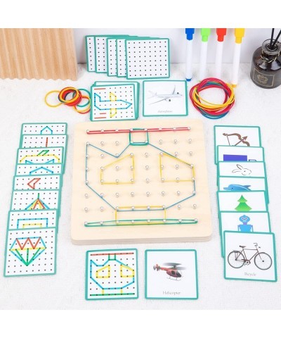 Wooden Geoboards with Rubber Bands Montessori Educational Toy Math Manipulative Education for Kids with Challenge Cards for C...