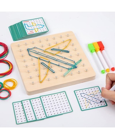 Wooden Geoboards with Rubber Bands Montessori Educational Toy Math Manipulative Education for Kids with Challenge Cards for C...