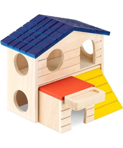 Hamster Toy House - Wooden House for Hamsters with 2 Floors and Balcony - Wood Playhouse for Small Pet Gerbil or Mouse (6.3"x...